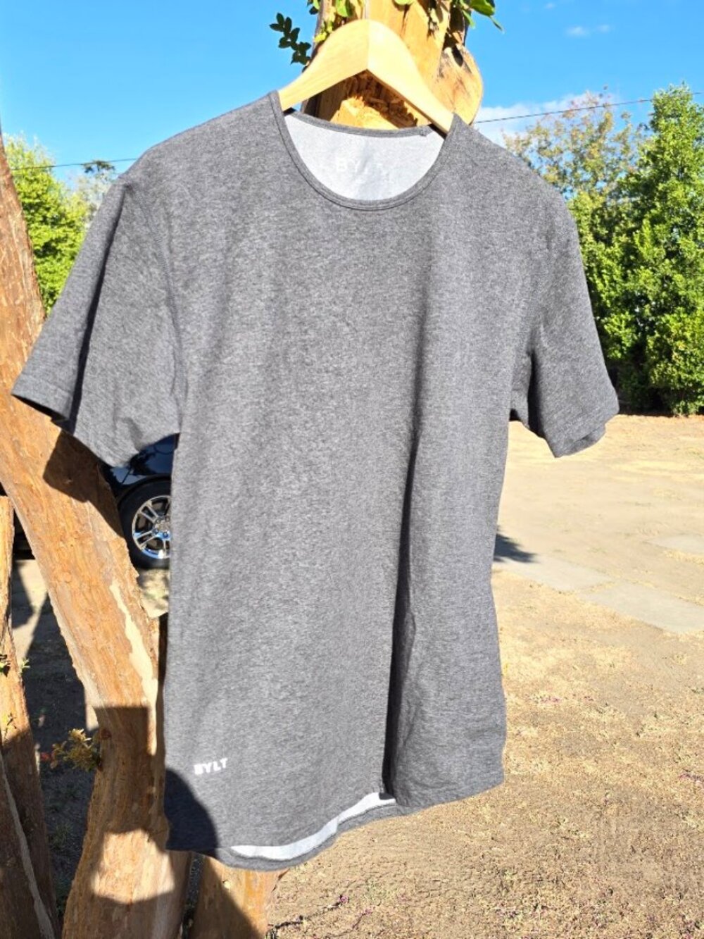 BYLT Basics Lux Drop Cut T Shirt Mens Small Charcoal Heather Grey Short Sleeve